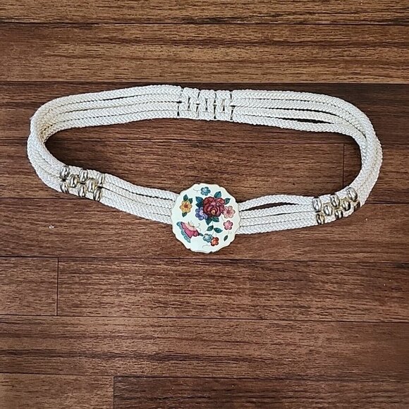 Yen Braided Rope Belt Chinoiserie Floral Buckle Butterfly Stretch 31\